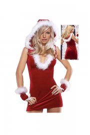 Christmas Costume Deep V-Neck Hooded Santa Dress