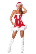 Christmas Costume Strapless White Stripe Santa Suits