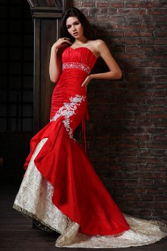 Royal Strapless Mermaid Satin Evening Dress with Brush Train