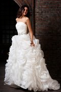 Deluxe Strapless Ruffled Organza Wedding Gown