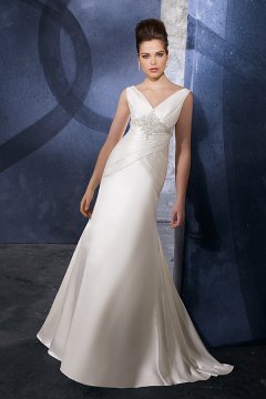 Brush Train Satin Ivory Wedding Gown