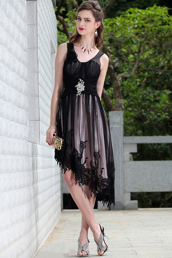Feminine Black Tulle Cocktail Dress - Click Image to Close