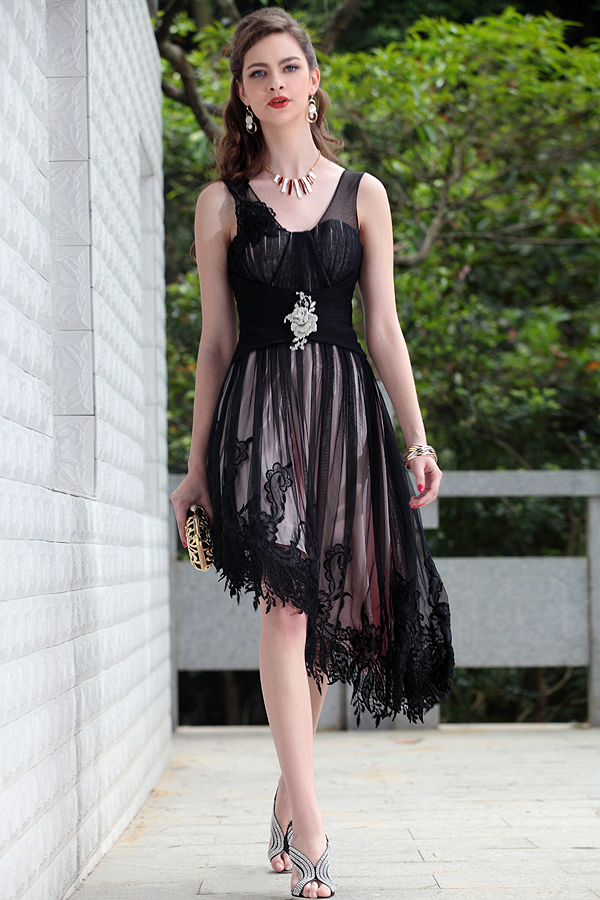 Feminine Black Tulle Cocktail Dress - Click Image to Close