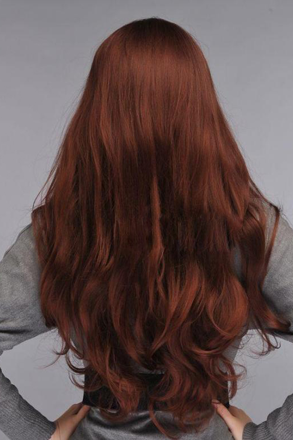 Glamorous Maroon 80% Human Hair Curly Long Wig - Click Image to Close