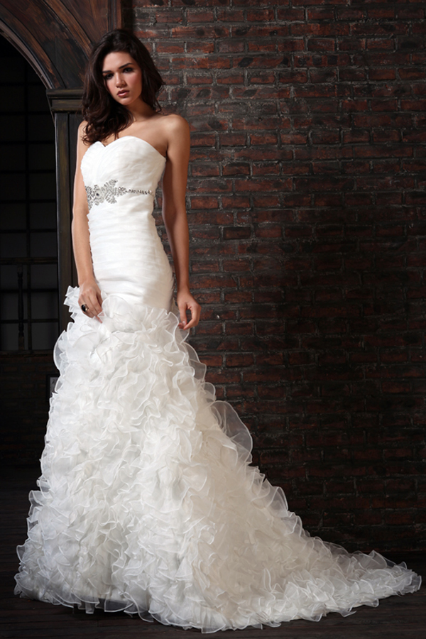 Strapless Ruffle Mermaid Wedding Gown with Brush Train - Click Image to Close