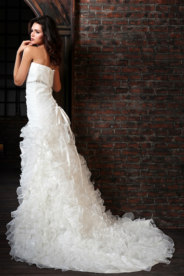 Strapless Ruffle Mermaid Wedding Gown with Brush Train - Click Image to Close