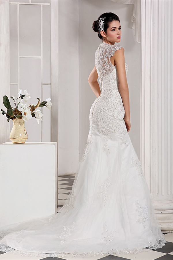 Timeless Traditional Mermaid Lace Wedding Dress - Click Image to Close