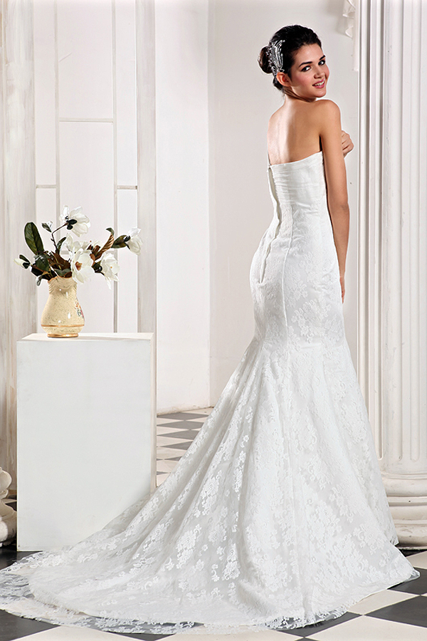 Feminime One Shoulder Lace Mermaid Wedding Dress - Click Image to Close