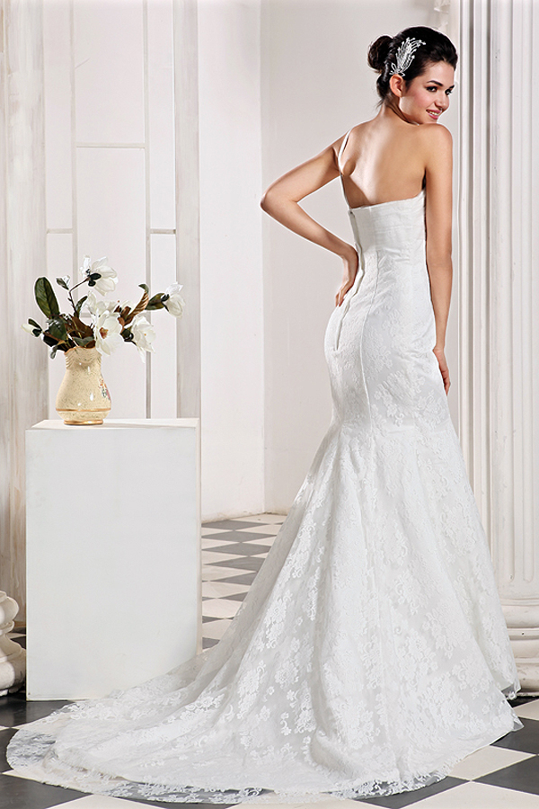 Feminime One Shoulder Lace Mermaid Wedding Dress - Click Image to Close