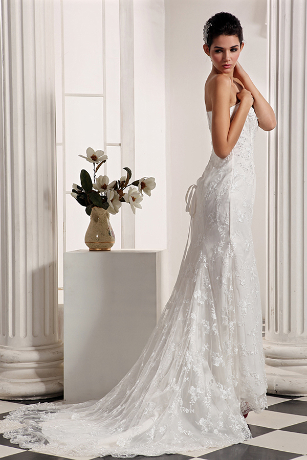 Glamorou Strapless Lace Mermaid Wedding Gown - Click Image to Close