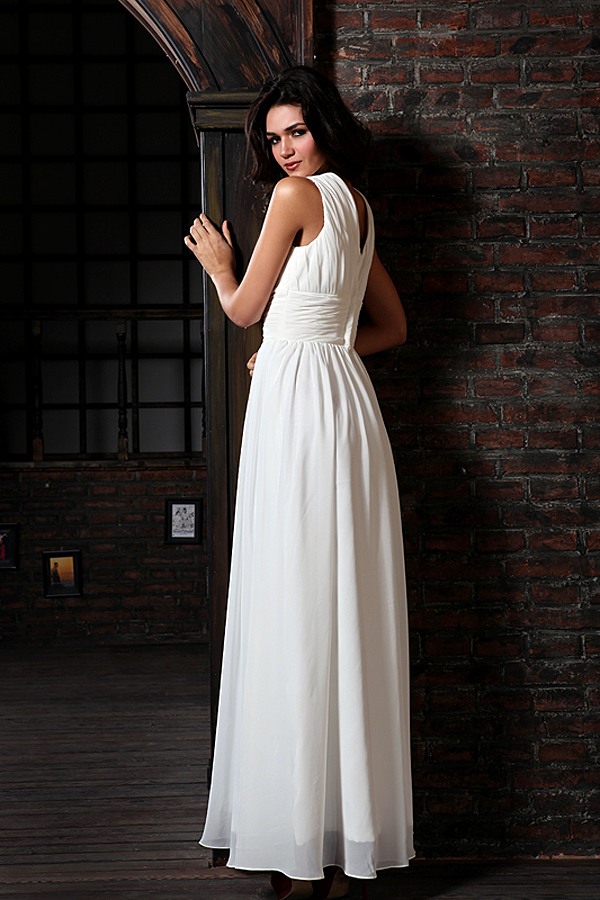 Elegant Full Length V-neck Chiffon Wedding Dress - Click Image to Close