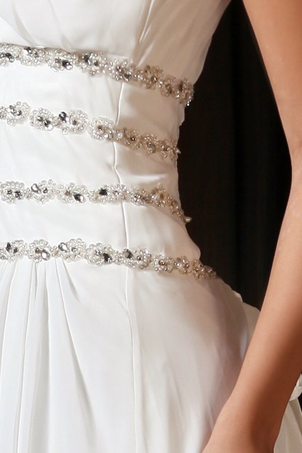 Graceful One Shoulder Chiffon Wedding Dress with Brush Train - Click Image to Close