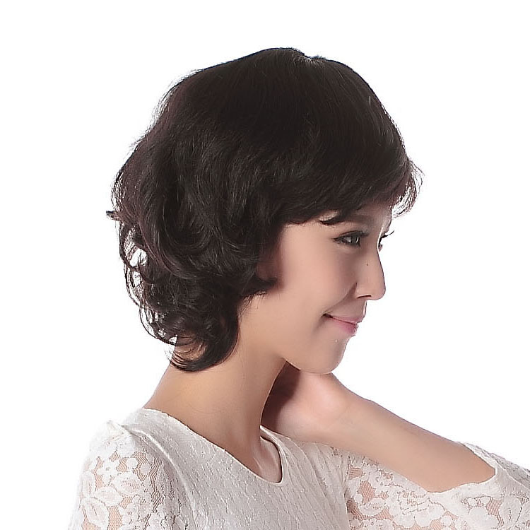 Feminine 100% Human Hair Short Curly Wig - Click Image to Close