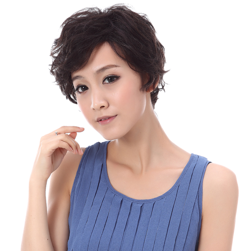 100% Human Hair Short Wavy Wig - Click Image to Close